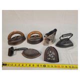 Antique Saad Irons, Trivet, Roller Tools