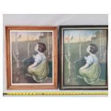 2- 16x21 Vintage Girl & Bird Pictures - Reprints