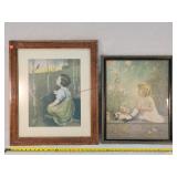 22x26 & 18x22 Vintage Girl & Bird Pictures