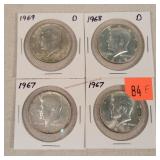 4- 1967-1969 Silver Kennedy Half Dollars