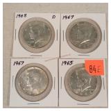 4- 1965-1968 Silver Kennedy Half Dollars