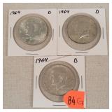 3- 1964 Silver Kennedy Half Dollars