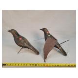 2- Vintage Wooden Black Bird Decoys