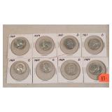 8- 1964 Silver Washington Quarters