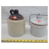 Cracked 1/2 Gallon Stoneware Jug & Stoneware Jar