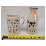 Bronk Auction Pottery Pitcher & Milk Bottle