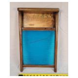Antique Blue Glass Wooden Wash Board 20" Tall