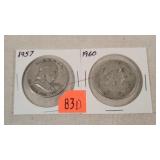 1957 & 1960 Franklin Half Dollars