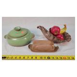 Frankoma Pottery Butter Dish, Pot, & Cornucopia