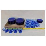 42 Pieces of Clear Blue Glassware