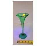 9"t Vaseline Glass Dark Green Vase
