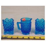 Fenton Blue Hobnail Toothpick Holders & Pitcher