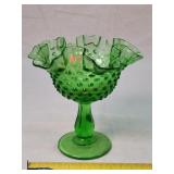 Green Fenton 6" Tall Stem Ruffle Bowl