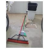 Brooms, Dust Pan, & 2 Trash Cans