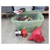 Tote of Filters, Belts, Funnel & More
