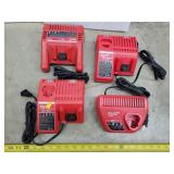 4 Milwaukee M12 & M18 Chargers
