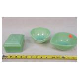 2- Fire King Jadeite Teardrop Bowls & Rose Dish