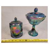 Purple Carnival Glass Candy Dish & Candy Jar