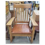Tiger Oak Leather Top Rocking Chair
