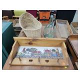 Glass Bottle, Woven Doll Cradle & 24' Shelf