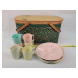 Picnick Basket & Melmac Dinnerware