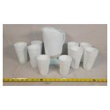 Milk Glass Pitcher, 7 Tumblers, 2 Juice Glasses
