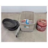 Eagle Gas Can, 2- 17' Feed Tubs, Sanders Blocks,