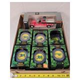 6 John Deere Tree Ornaments & Fire Bank