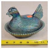 Purple Carnival Glass Hen on Nest