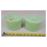 2- Jadeite Refrigerator Dishes - Uranium Glow