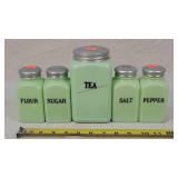 Jadeite 5 Spice Canisters - 1 is broken