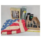 Vintage USA Flag, Thermoses, & Knives