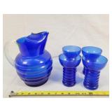Clear Blue Pitcher & 4 Glasses Set