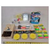 Triple Fish Hooks, Bobbers, Fisherman Clock