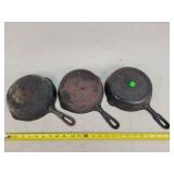 3- Dirty #5 Cast Iron Skillets