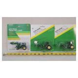 3 - 1/64 John Deere Tractors w/ Loaders