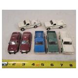 5- 1/64 Played Farm Pickups & 2 Cop Cars