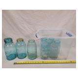 9- Vintage Blue Jars & Tote (1 Ball Mason