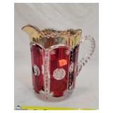Ruby Flash glass pitcher 8"t