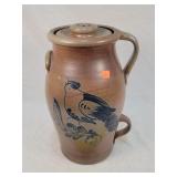 Rowe Pottery Salt Glazed Bird Canister 14"t