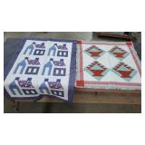 2 Hand Stitched  Wall Quilts 34x34 & 31x45