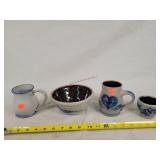 Pottery Mugs, 6" Bowl, & More