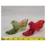 2- Hobbail Fenton Glass Slippers