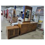 Lane Oak Dresser w/ Mirror & Night Stand