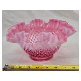 9" Fenton Cranberry Hobnail Ruffled Bowl
