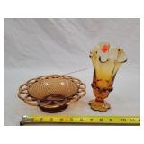 Fenton Valencia Amber Handkerchief Vase & Bowl