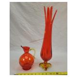 Viking Orange Swung Vase & Blown Glass Pitcher