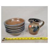 Rowe Pottery Salt Glazed 5- 7" Bowls & Pitcher