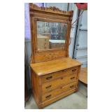 Antique Solid Wood Dresser with Mirror