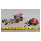 Cast Iron Ice Wagon - Broken Leg & Windup Bug